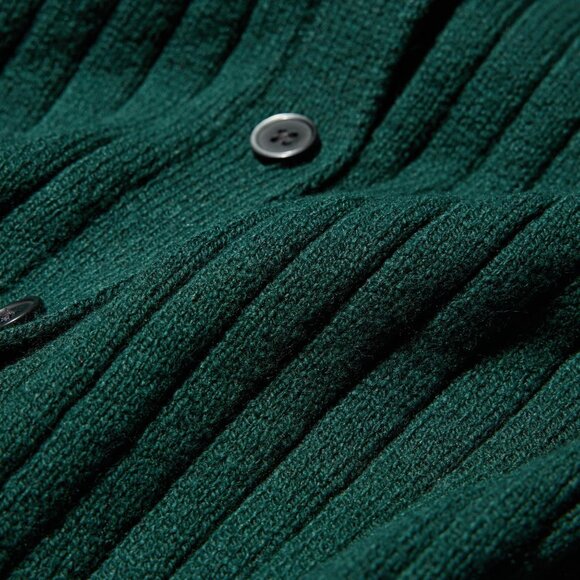 UNIQLO Ribbed Sweater-Knit Polo Short-Sleeve Button-Up Cardigan (Green) - Picture 7 of 16